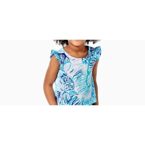 Lilly Pulitzer girls Opal Bermuda blue fishful thinking  top sz L (7-8) - Picture 1 of 4